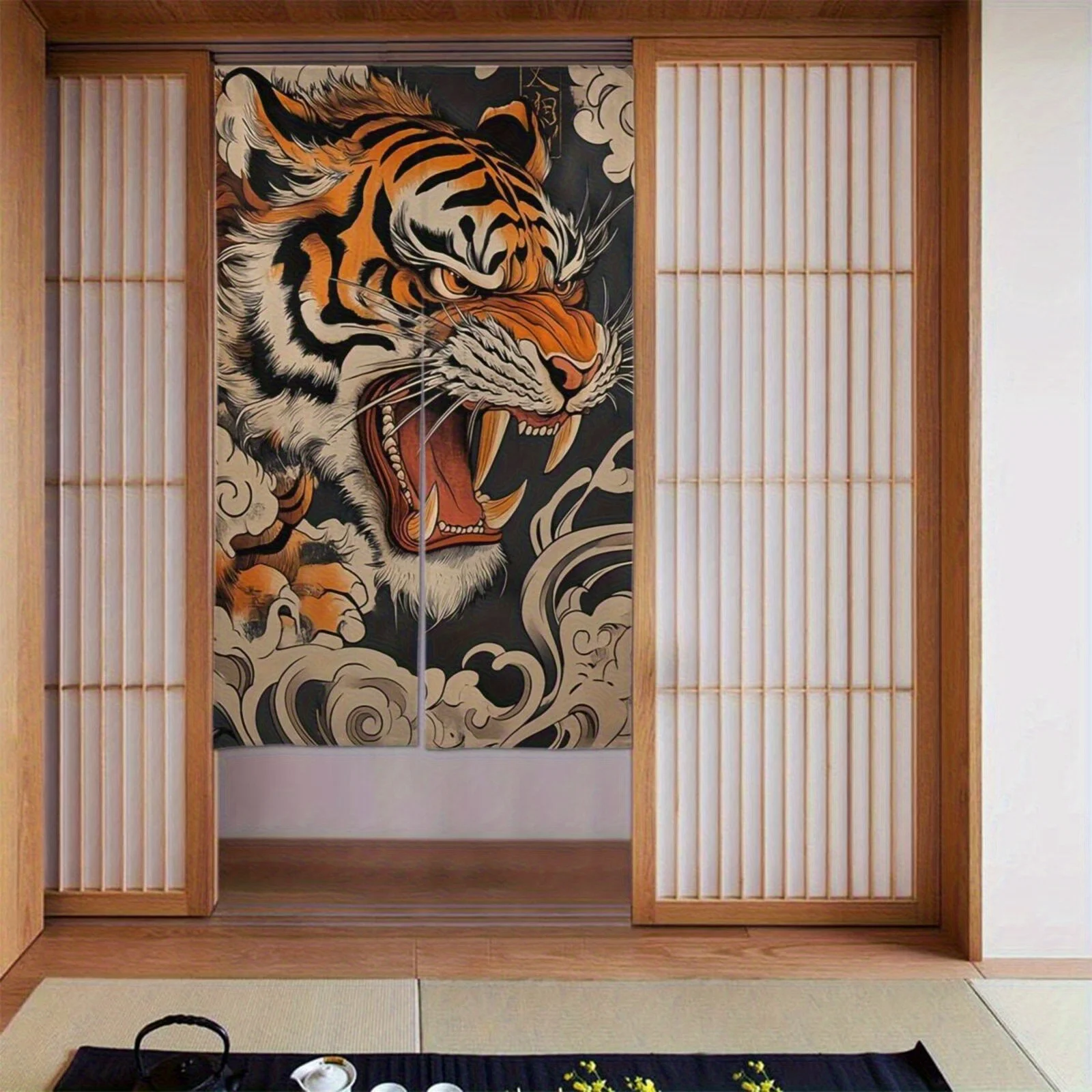 VIKAMA Japanese Ukiyo-e Tiger Door Curtain Kitchen & Bathroom Divider Curtain Bedroom & Entrance Half-Curtain Home Decor