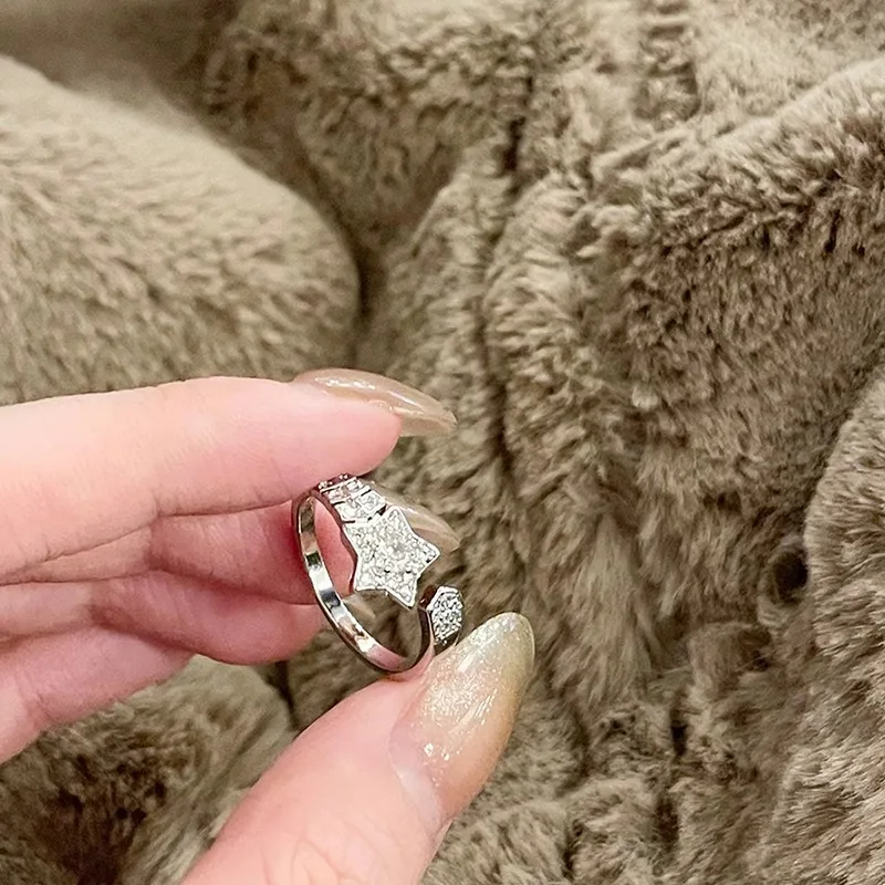 

Retro exquisite star silver zircon temperament versatile girl opening adjustment ring woman
