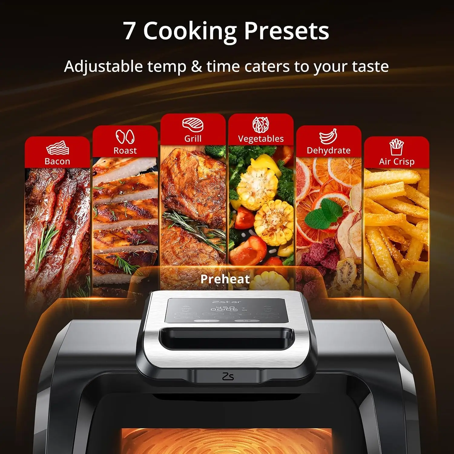 1750W 7-in-1 Electric Air Fryer and Smokeless Indoor Grill Combo, 4QT Capacity, with Smart Thermometer and Viewing Window, Funct