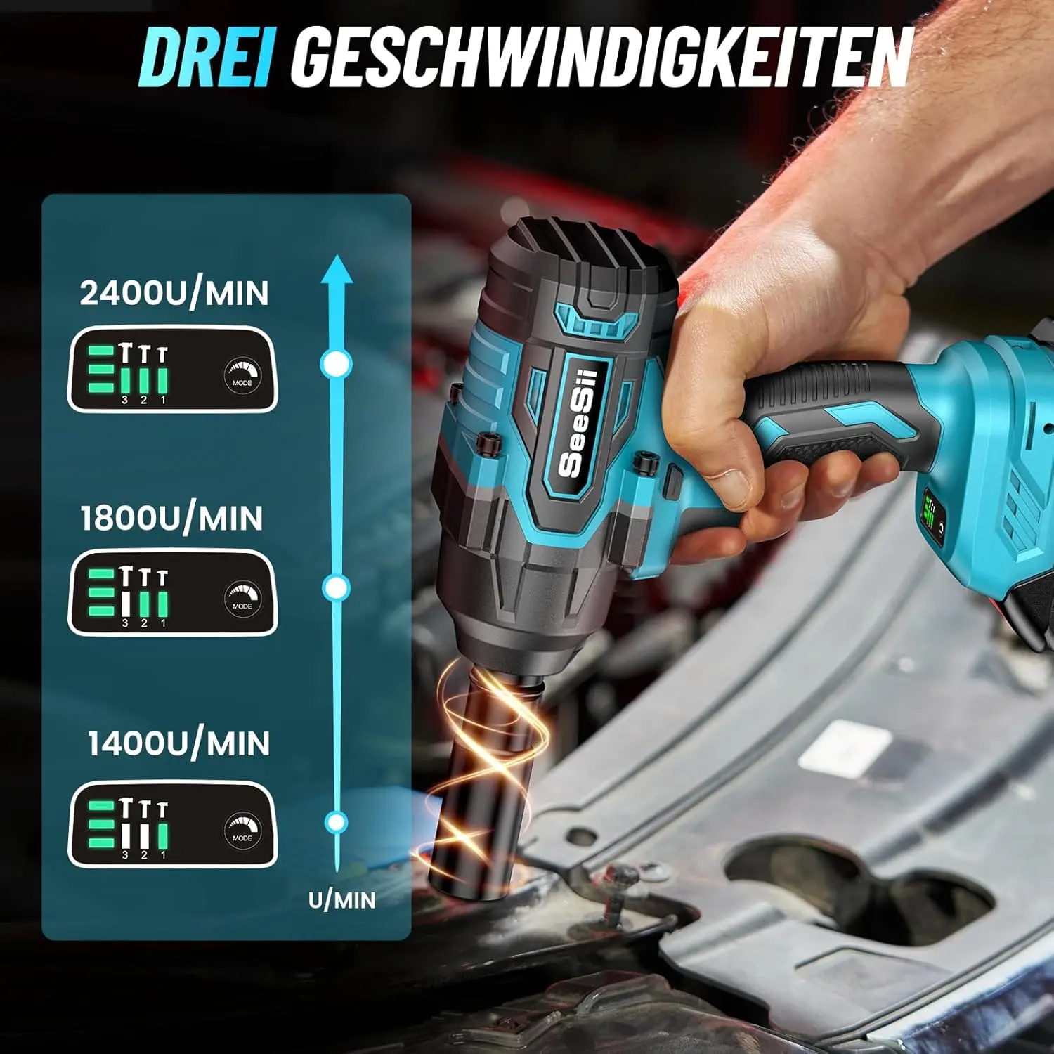 SeeSii Akku-Schlagschrauber 1/2'' 1000N.m Bürstenloser Elektroschrauber mit Hohem Drehmoment für Auto und Heim, Kompatibel mit Makita – Detail 2