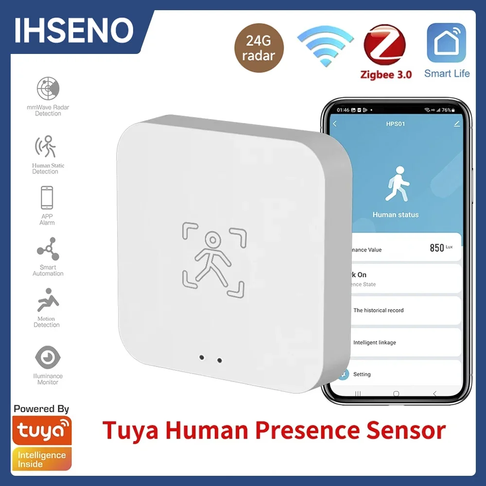 Tuya Zigbee WiFi 24G MmWave Human Presence Sensor Radar Detector APP Control Smart Home Security Protector