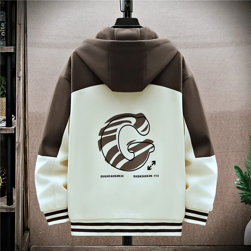 Casual Spring Autumn Men's Hooded Jackets Street Wear Loose Baseball Uniform Coats Outdoor Sports Windproof Tops Hoody Clothing