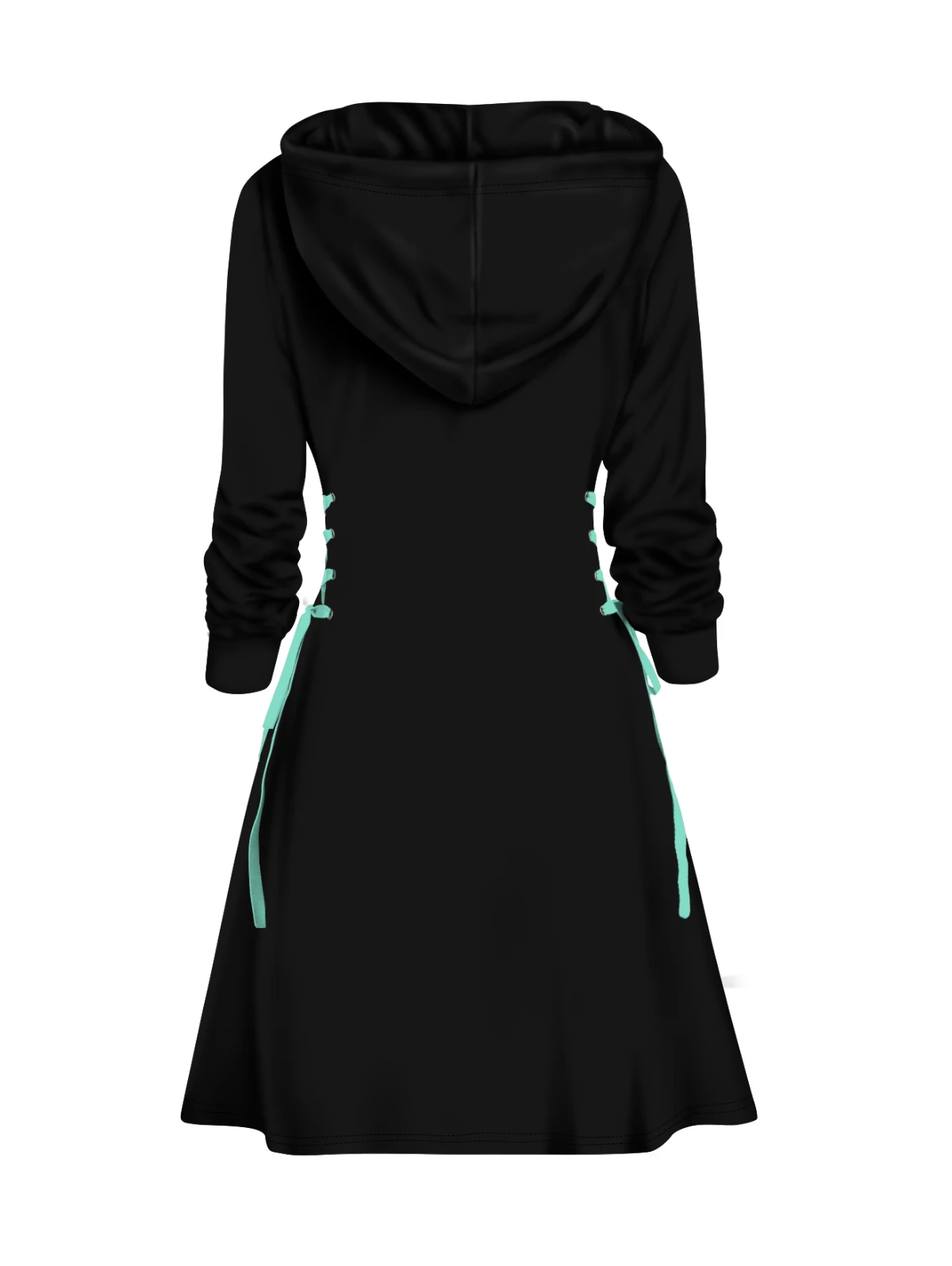 Dressfo 2025 Women\'s Hoodie Dresses Contrast Sun Moon Print Hooded Dress Lace Up Mini Dress Long Sleeve Dress