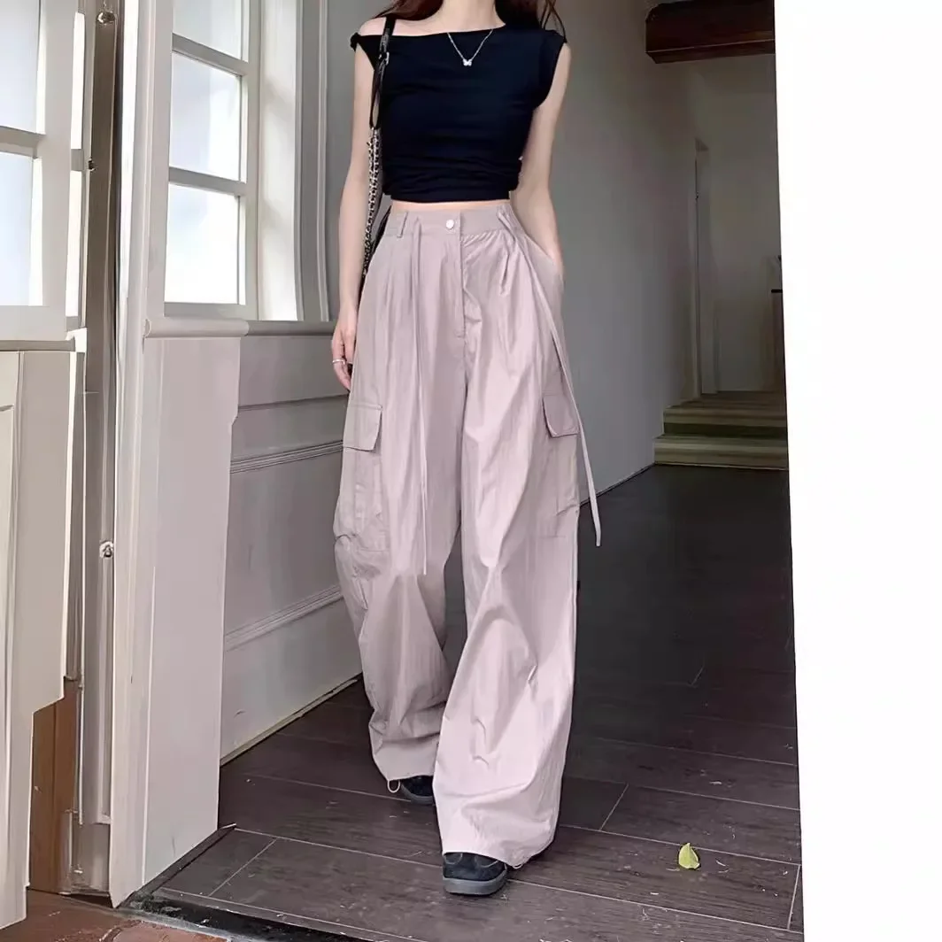 

American Sle Overalls Women High Waist Drawstring Casual Pants Summer 2024 New Loose Wide Leg Pants All-Match Mopping Pants