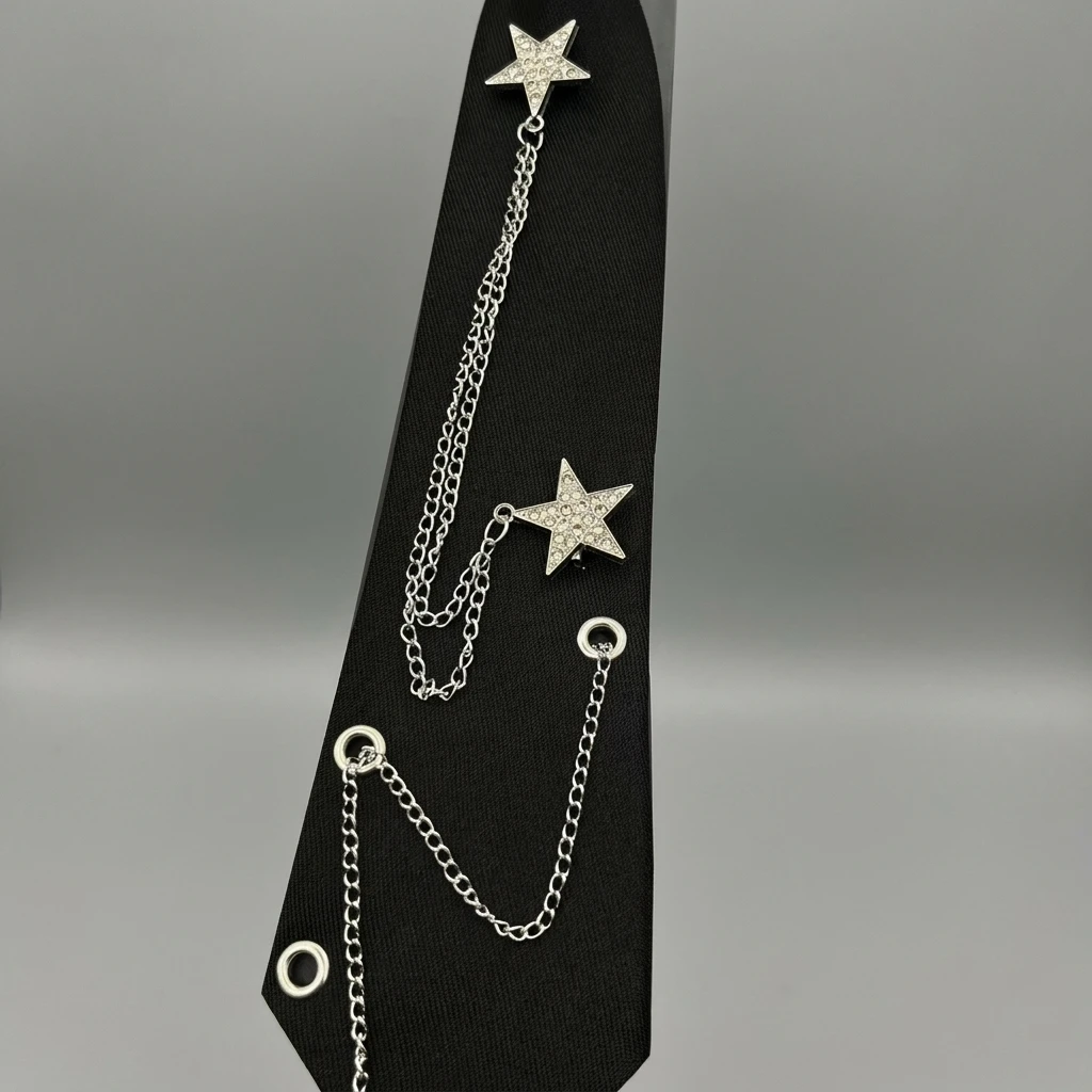 1pc Star Chain Tie Alloy Metal Material for Business Party Matte Black Magnetic Closure Unisex Necktie Elegant Jewelry