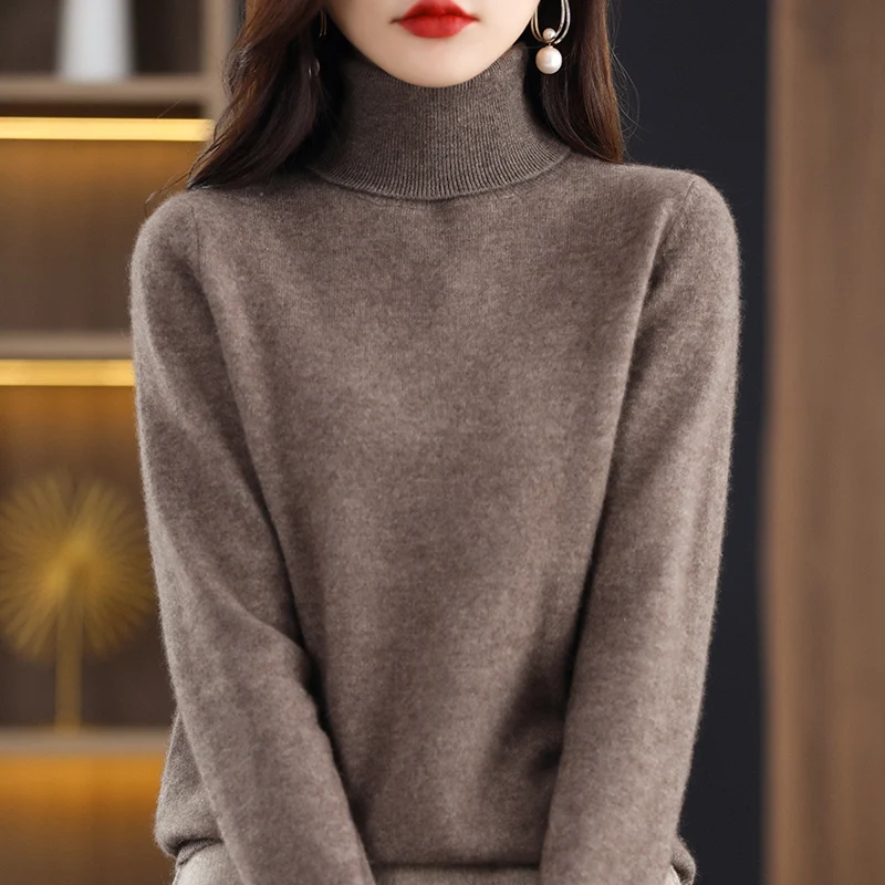 Ladies 100% Pure Goat Cashmere Knitting Pullover Autumn Winter Turtleneck Soft Warm Women\'s Sweater Top Grade Standard Clothing