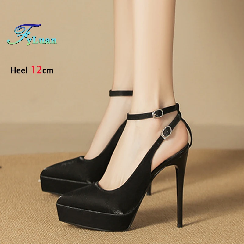 

Black Suede And Satin Slingback Sandals 8CM 10CM 12CM Stiletto Heels Women Pointy Toe Party Shoes 2025 Summer Platform sandals