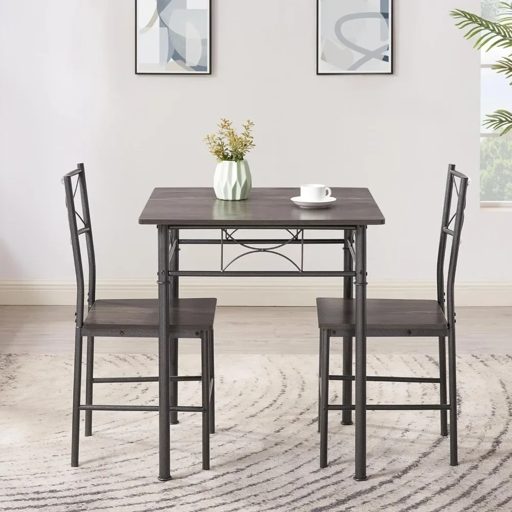 3-Piece Metal and Wood Indoor Modern Square Dining Table Furniture Set for Kitchen, Dining Room, Dinette, Breakfast Nook w