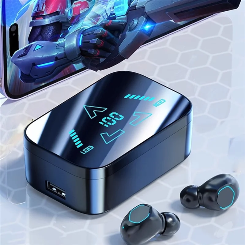 -PQWN M48 Wireless Bluetooth Headset Sports Walkman Withmicrophone In-Ear LED Display TWS High Quality Mini Long Battery Life