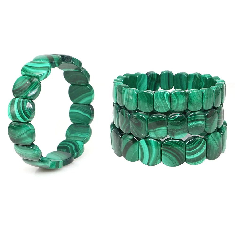 

Natural Stone Malachite Square Beads Bracelet Healing Crystal Rectangle Strand Bangle Energy Gemstone For Women Men Jewelry Gift