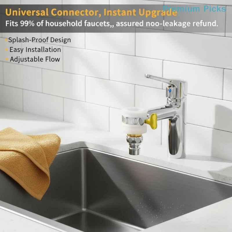 portableWater Tap Hose Adapter Thick Brass Threaded Connector Sturdy Yellow Plastic Handle for Home Outdoor Watering
