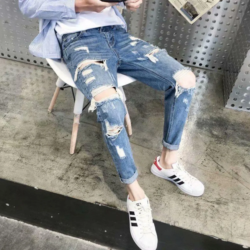 Street Clothing Wide Leg Jeans Men\'s Straight Feet Long Trousers Jeans Y2k Men’s Jeans Ripped Men Clothing Denim cargo pants