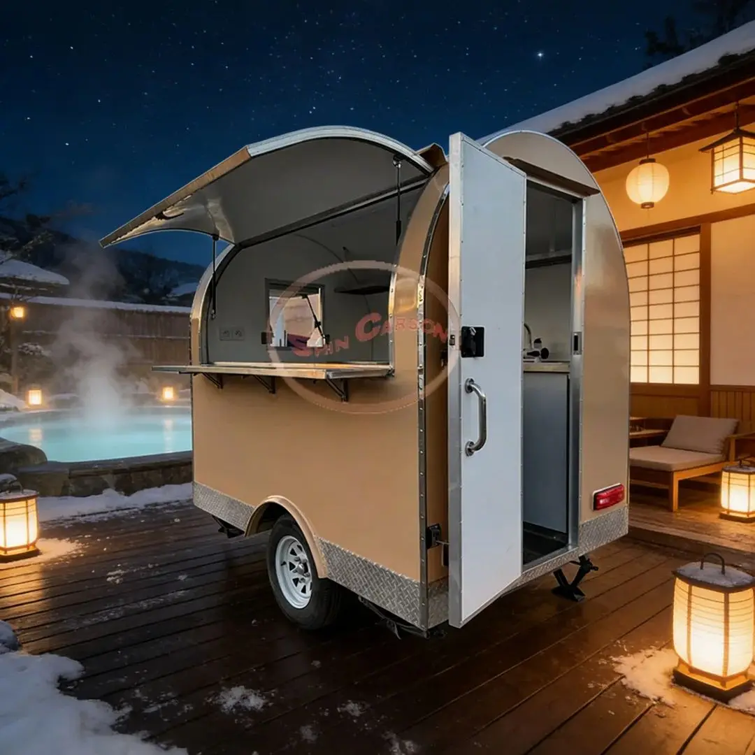Lightweight Fiberglass Mobile Food Vendor Cart Small Food Truck Outdoor Catering Kitchen on Wheels