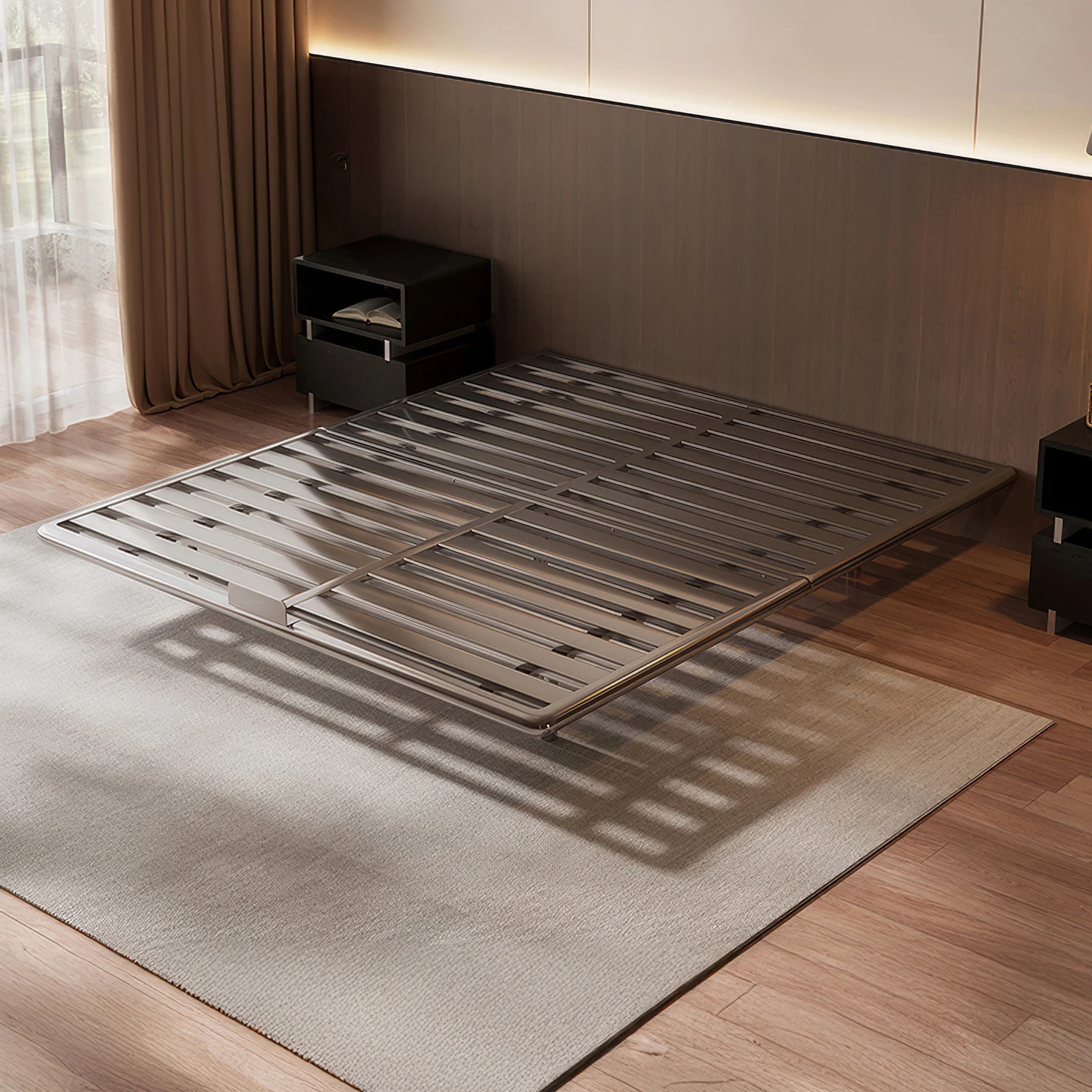 

Stainless steel no bedside bed no backrest wrought iron bed frame double bed household suspension bold and thickened