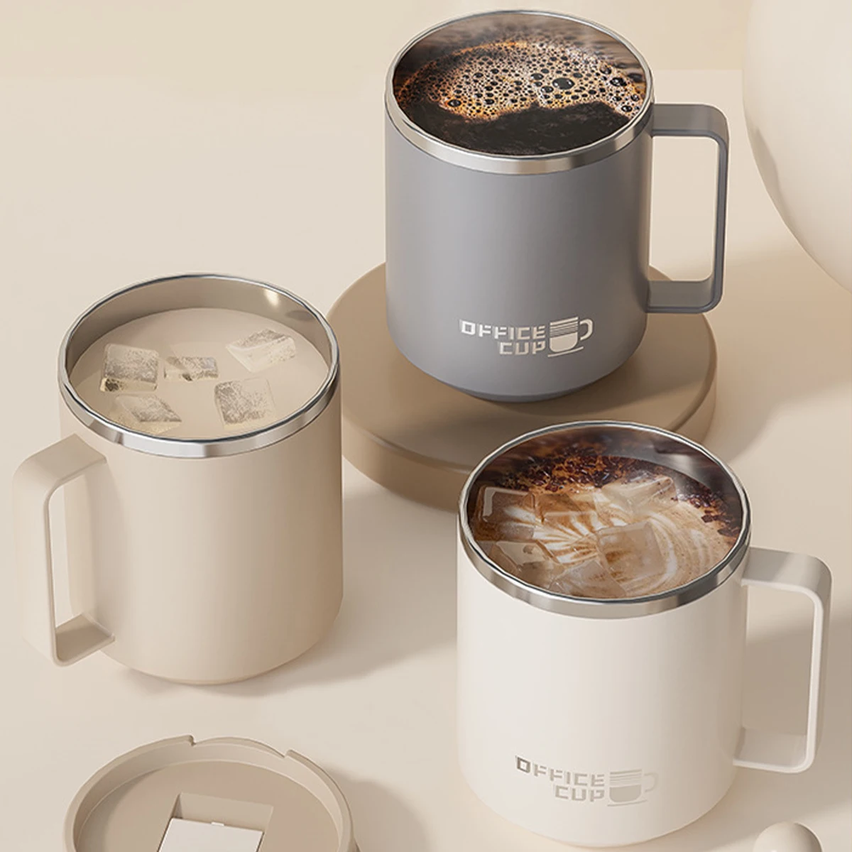Double Wall Insulated Coffee Mug 304 Stainless Steel Milk Coffee Cup WIth Handle Leak-proof Drinking Cup Adult Student Drinkware