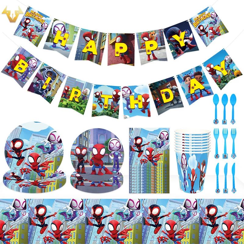 New Stock Spider Man And His Magical Friends Party Set Tissue Paper Tray Banner Balloon Decorate Anime Peripheral Party Decorate