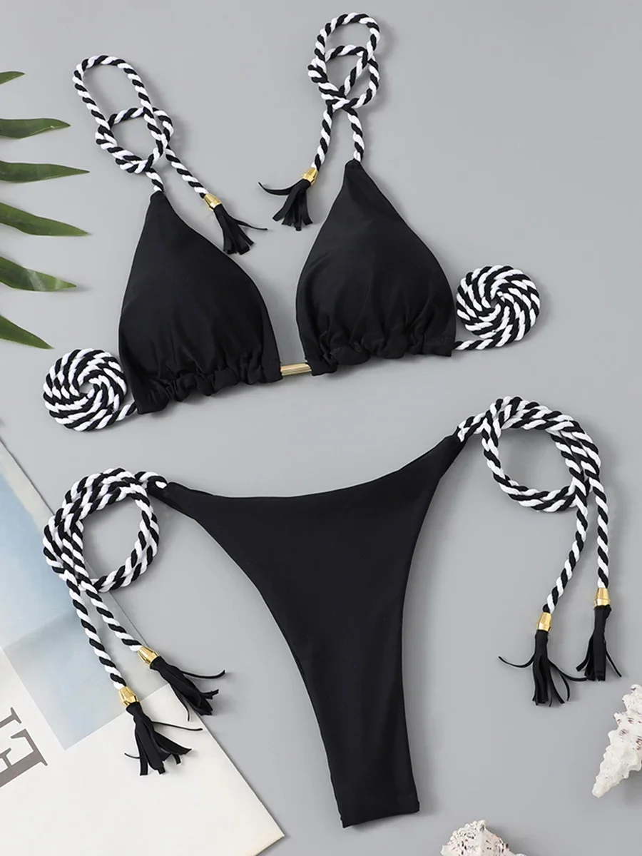 Brazilian Triangle String Bikini 2025 Women Sexy Swimsuit Solid Thong Swimwear Female Bathing Swimming Suit Summer Beachwear