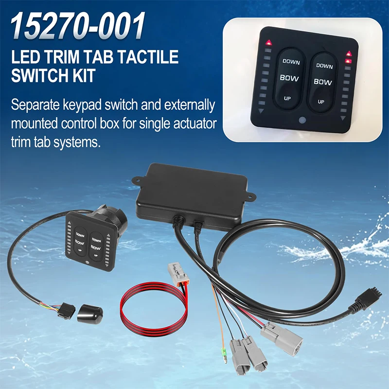 15270-001 LED Trim Tab Tactile Switch Kit with Pigtail, Compatible with Lenco Single Actuator Trim Tab Systems 12V/24V