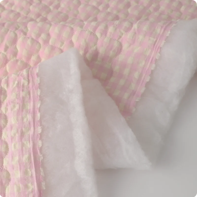 

Ins-style checkered quilted polyester cotton fabric for winter coat, vest, cotton-padded jacket diy handmade pink fabric