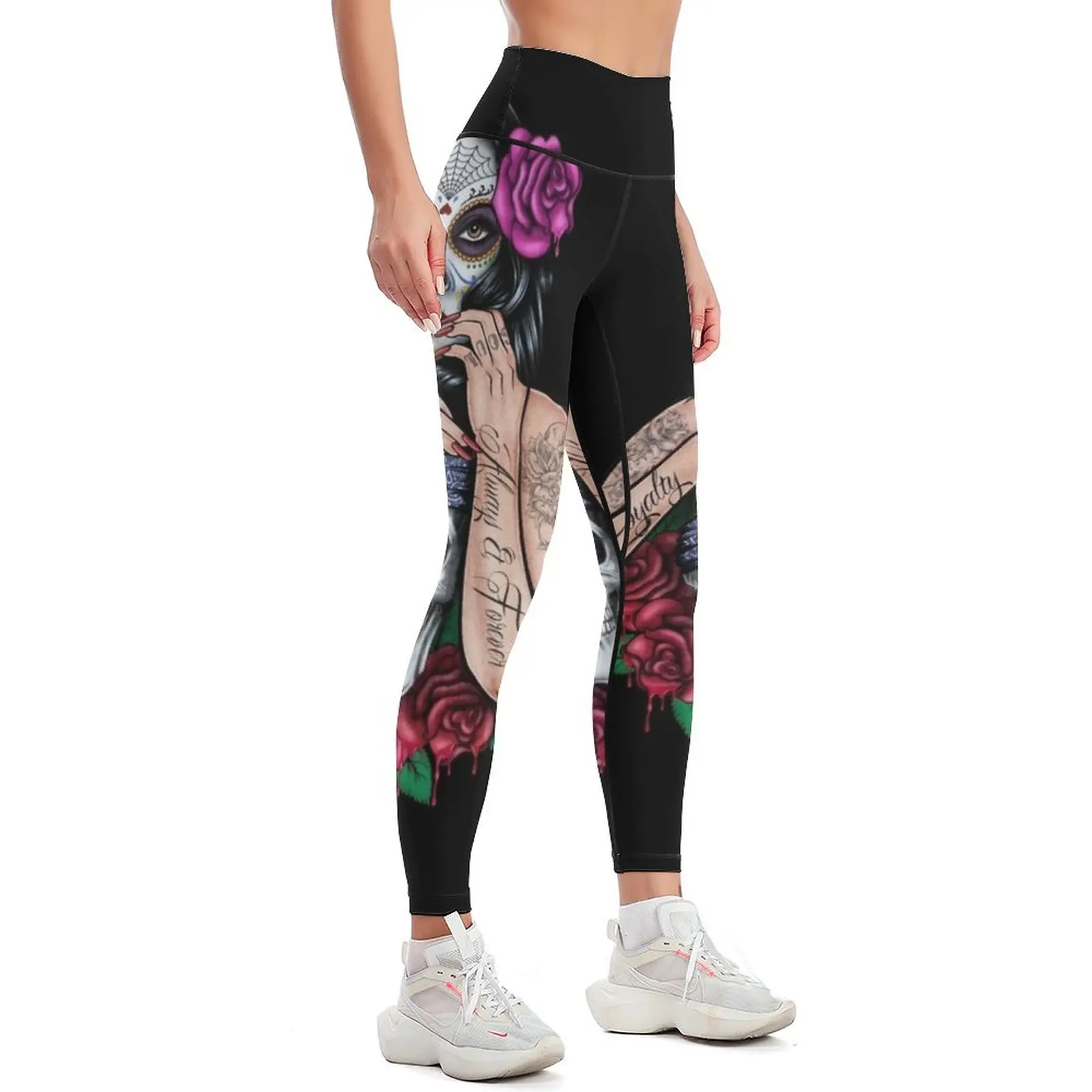 sugar skull floral Tattoo girl day of the dead Leggings Sportswear woman gym harem pants Sports pants for Womens Leggings