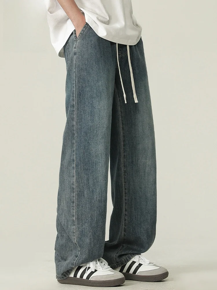

Jeanswest Men's Loose Straight Leg Elastic Waisand American Retro Sle Long Pants Spring Summer New Arrival Versatile Jeans