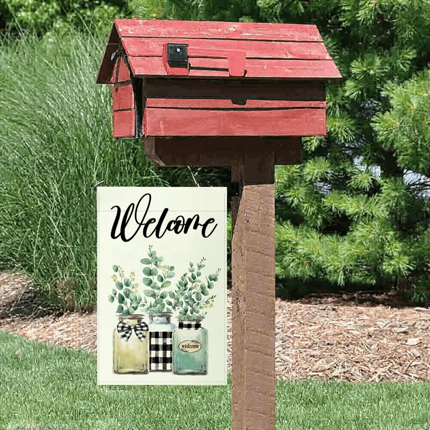 Welcome Garden Flag Flag 12x18 Inch Double Sided Outside, Eucalyptus vine Bottle Porch Yard Patio Garden Entryway Decoration EEZ