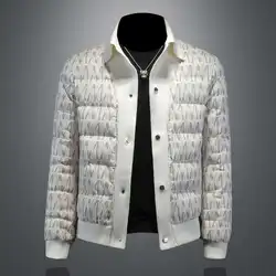 2024 Winter Clothes Black White Down Full Letter Coat Men Kurtka Zimowa Long Sleeve Jacket Letter Print Jacket Men Down Jacket