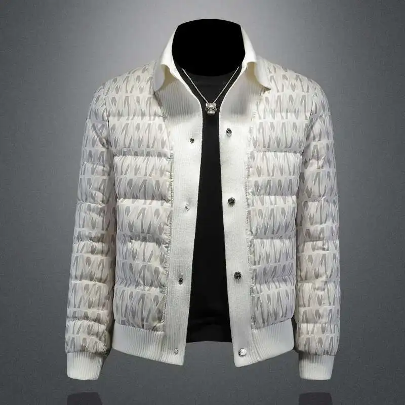 2024 Winter Clothes Black White Down Full Letter Coat Men Kurtka Zimowa Long Sleeve Jacket Letter Print Jacket Men Down Jacket