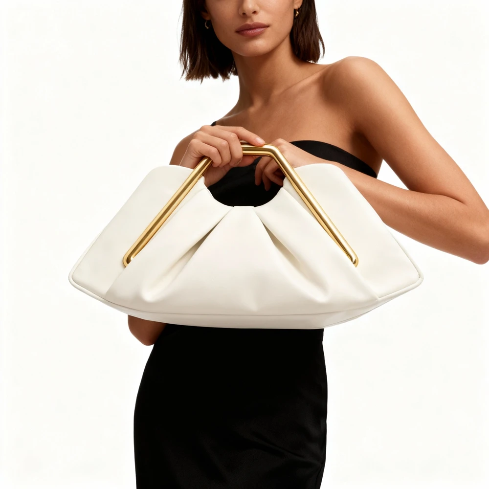 

Luxury Soft Folded Cloud Handbag Women's Dinner Bag Ring Shape City Simple Style PU Material Medium Size Soft Texture Handbag