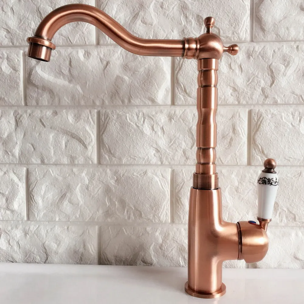 New Arrivals Fashion Antique Red Copper Bathroom & Kitchen Faucet Swivel Spout Faucets Washbasin Mixer Sink Tap tnf412