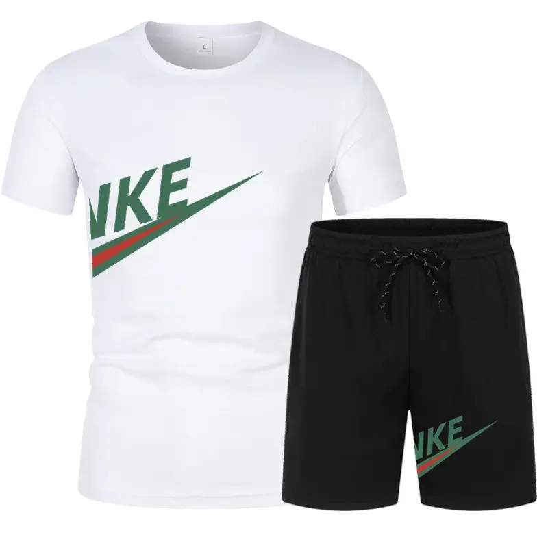 

Men's new mesh short-sleeved round-neck T-shirt and shorts set - a two-piece summer fashion, casual, fitness and jogging outfit