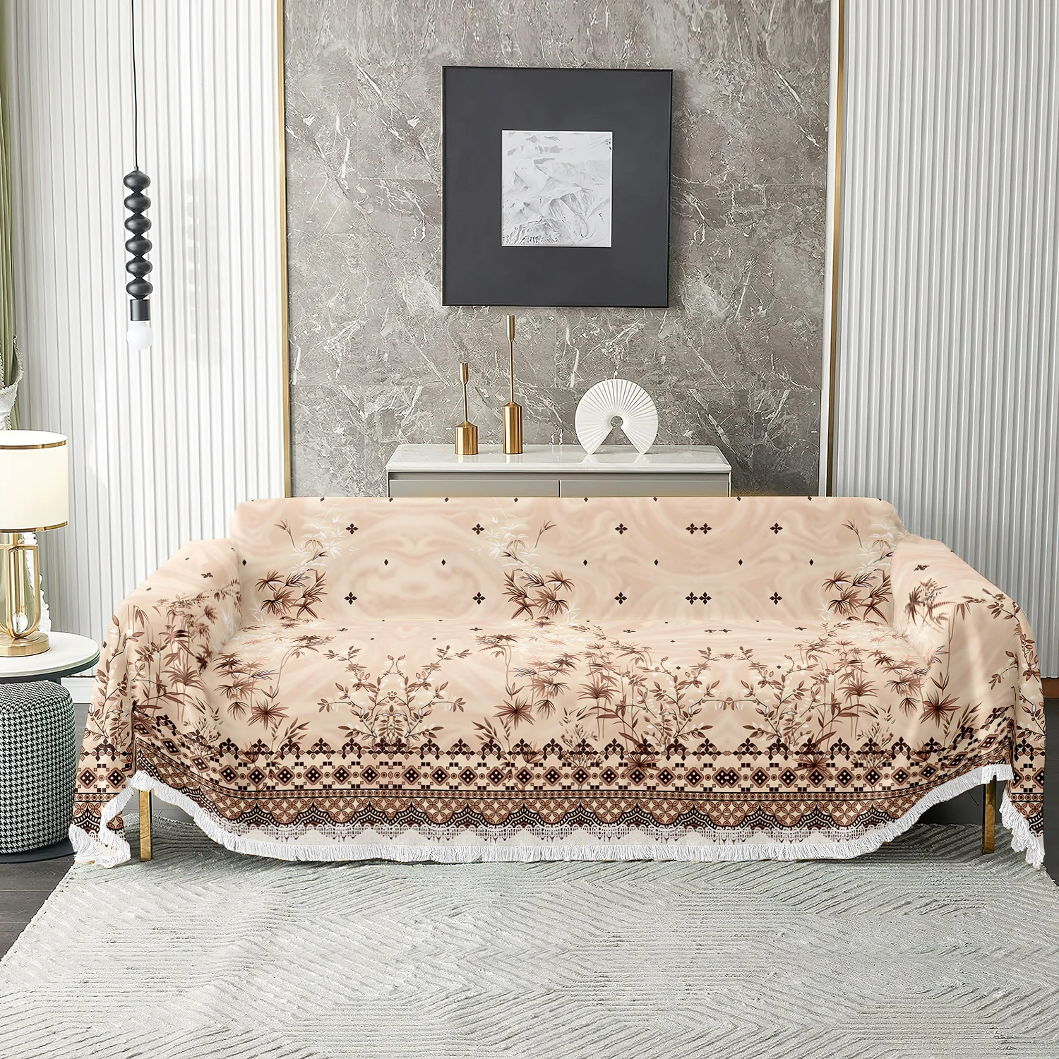 

Плед для дивана в стиле бохо с восточным принтом, 1 шт., ретро-покрывало с бамбуковым узором для домашнего декора, современный моющийся чехол