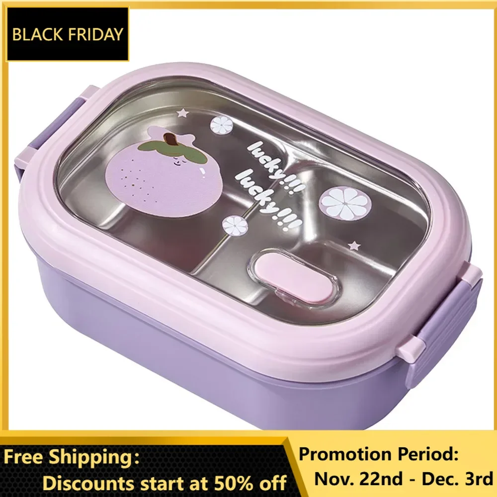 Bento Lunch Box Portable Safe Leakproof Divided Stainless Steel Thermal Lunch Box for Students School Office Purple