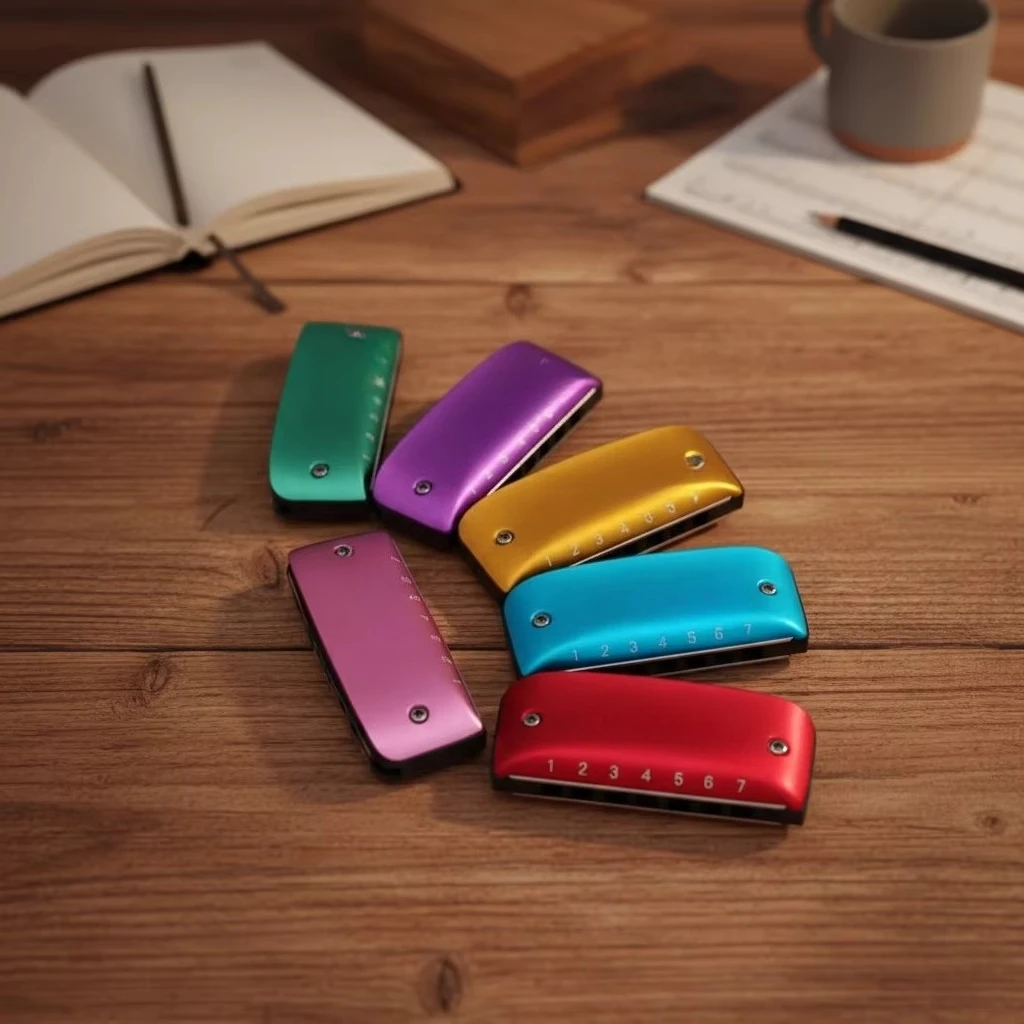 harmonica-diatonique-7-trous-corps-en-resine-couvercle-en-metal-anneau-en-laiton-cadeau-musical