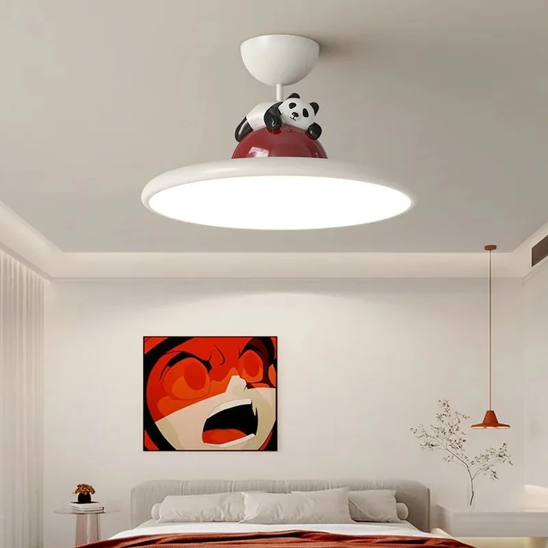 Cartoon Cream Style Panda LED Ceiling Light For Children Room Baby Bedroom Girl Boy Nursery Kindergarten Lighting Fixture