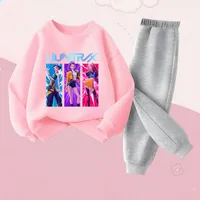 Ensemble 2 pièces pour filles, printemps-automne, imprimé dessin animé, sweat-shirts et pantalons de survêtement tendance pour enfants, ensembles décontractés pour bébés et enfants. 4