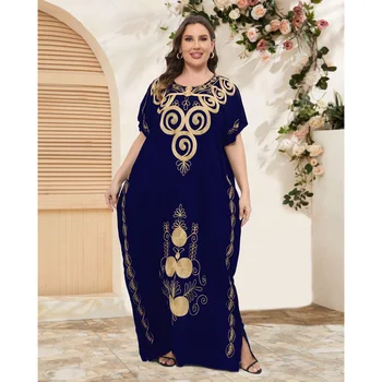 Kaftan africano de algodón de manga corta para el hogar, cubierta boubou de talla grande Dashiki, ropa tradicional Abaya para mujer, vestido marroquí
