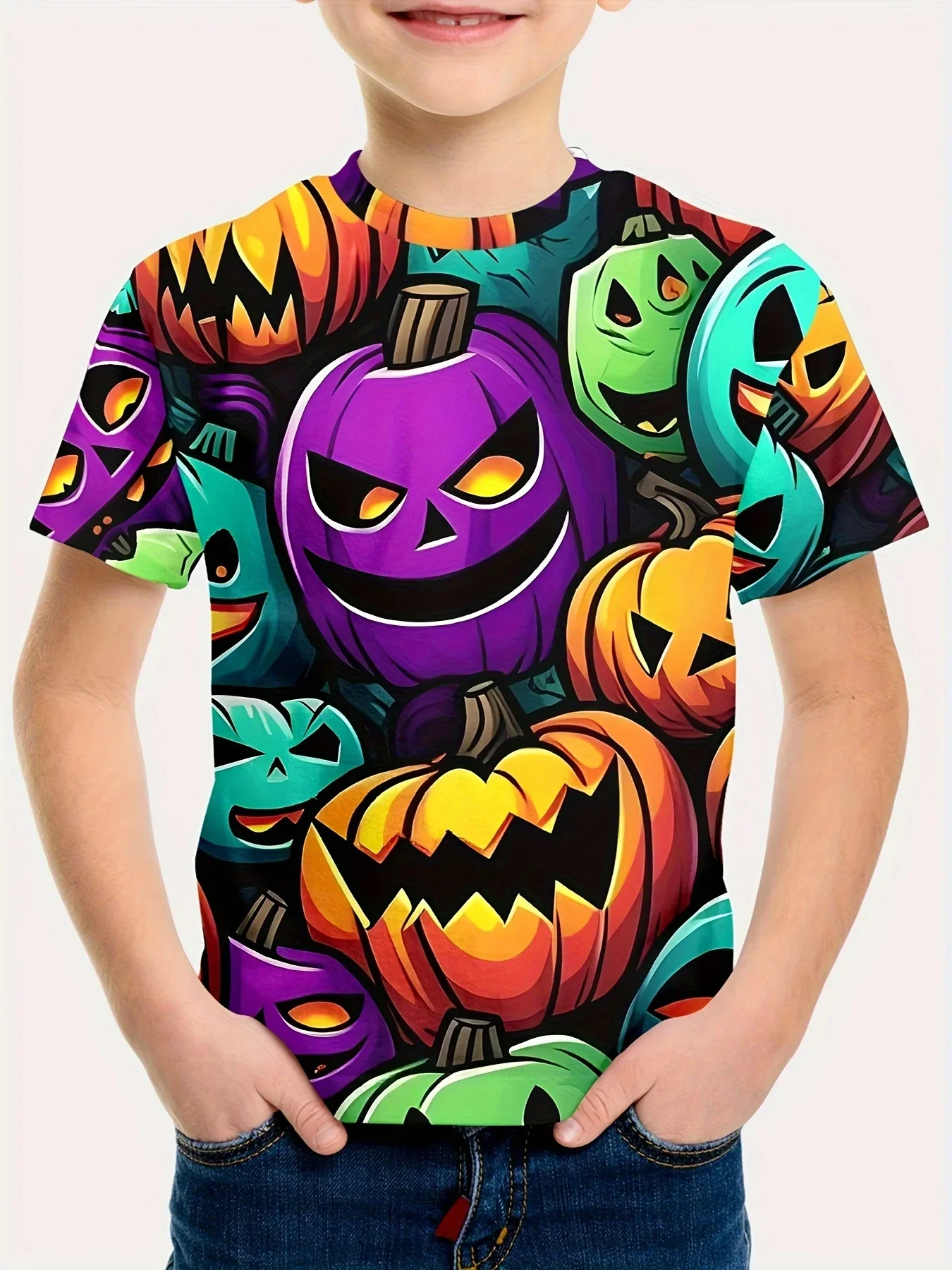 

2025 NEW Halloween Short Sleeve Tops for Boys and Girls, Funny Terror Pumpkin Graphic Tees, Halloween Clothes, Gift for Party