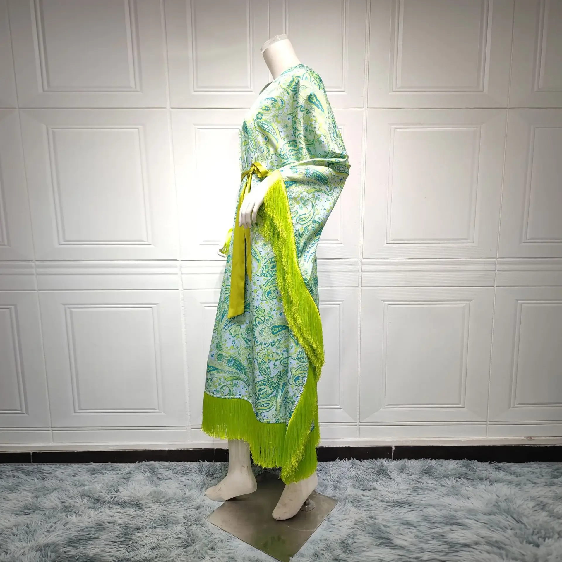 Robe verte à franges et manches chauve-souris, asie du sud-est, nouvelle mode musulmane pour femmes du moyen-orient, taille haute, ample
