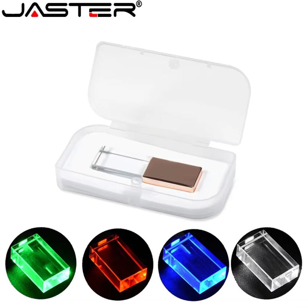 Crysta USB 2.0 Flash Drives 128GB Free Custom Logo Pen Drive Blue LED light 32GB  Box Memory Stick Creative Business Gift U disk