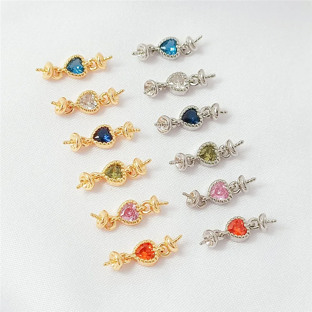 

14K Gold-plated and Zirconium Heart-shaped Sheep Eye Bead Tray Link Accessory Diy Handmade Bracelet Necklace, Beaded Jewelry