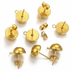 10 stks/partij Rvs Stud Oorbellen Base Solid Half Ball Ear Post met Open Ring Voor DIY Oorbel Maken Accessoires 6/8/10mm