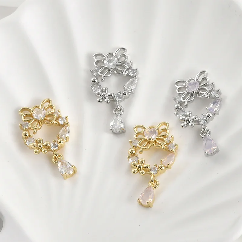 14k Real Gold Color Powder Protein Diamond Love Zircon Butterfly Wreath Water Drop Pendant DIY Jewelry Accessories