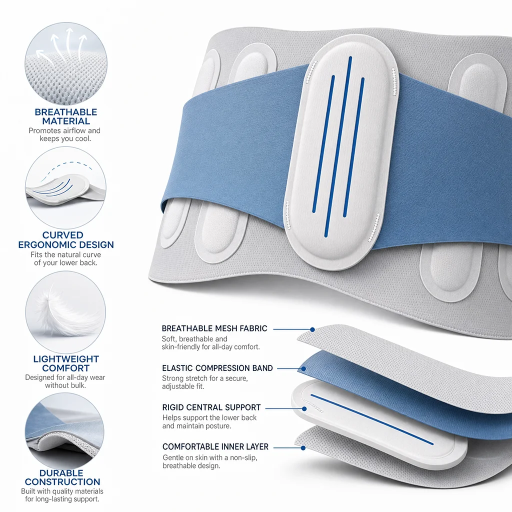 New Lumbar Support Belt, Back Brace with 5-Point Support, Breathable Waist Protector for Lower Back Pain Relief Daily Activities
