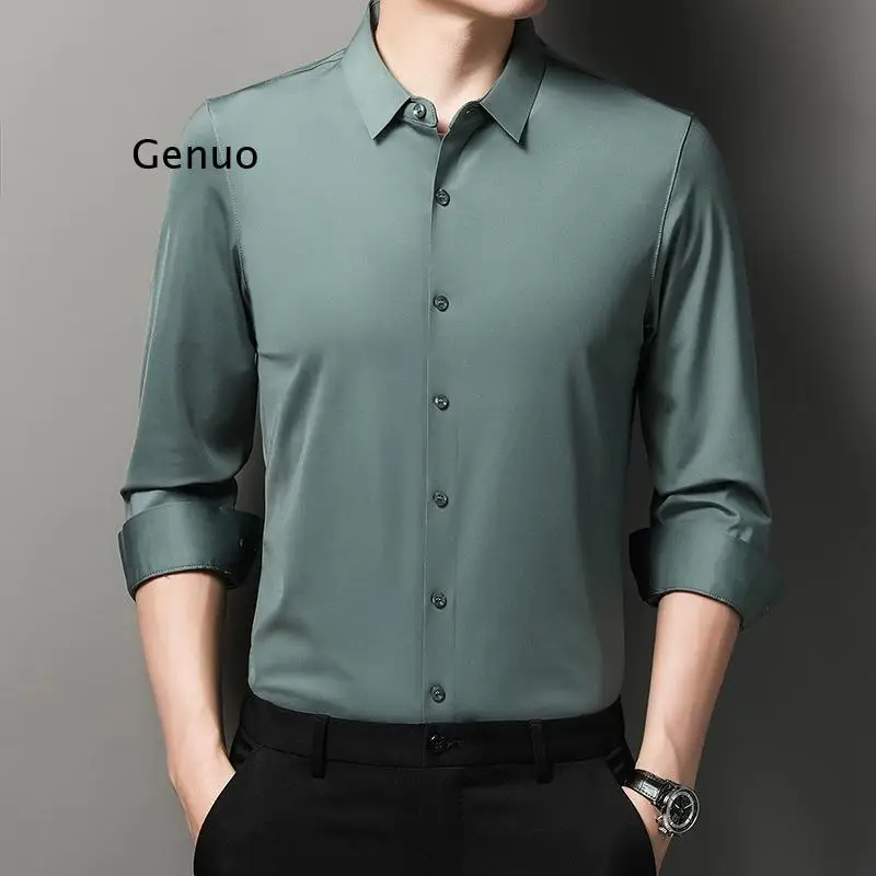 Stretch Non-iron Anti-wrinkle Shirt Business Men's Clothing Self-cultivation Casual T-shirts Spring and Summer T-shirt Clothes