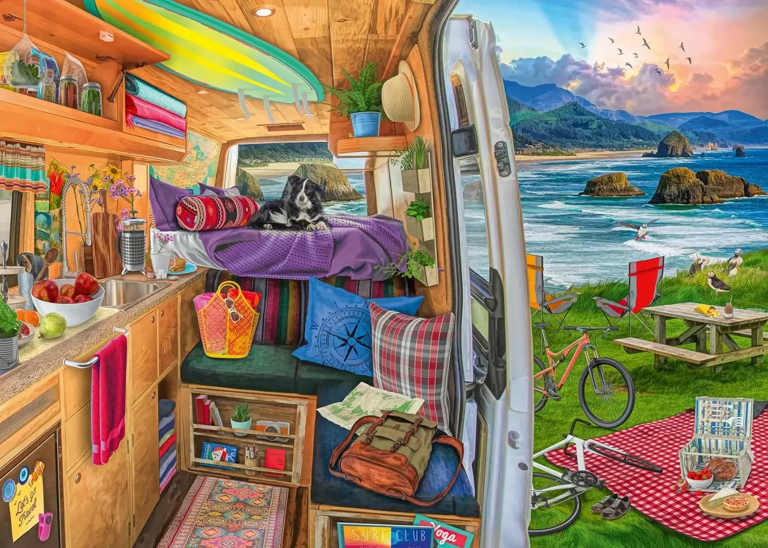 

River Camping Adult Wooden Puzzle 1000/500/300 Pieces Jigsaw Puzzles for Gameroom Bedroom Livingroom Party Gift Challenging Game