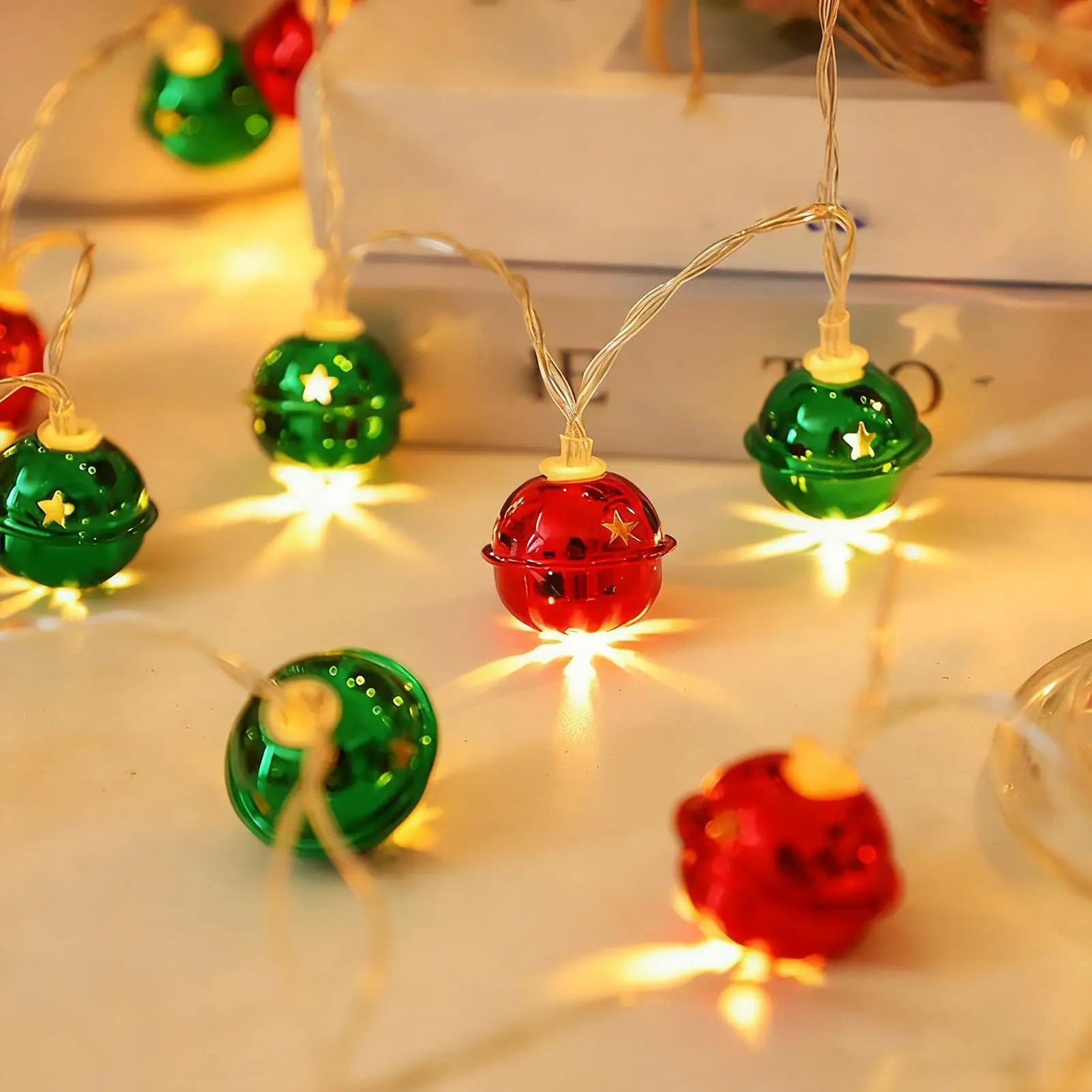 Guirnalda de luces navideñas con forma de campana, LED festiva impermeable, decoraciones para árboles de Navidad, Festival, luces de cadena para chimenea interior para mesa