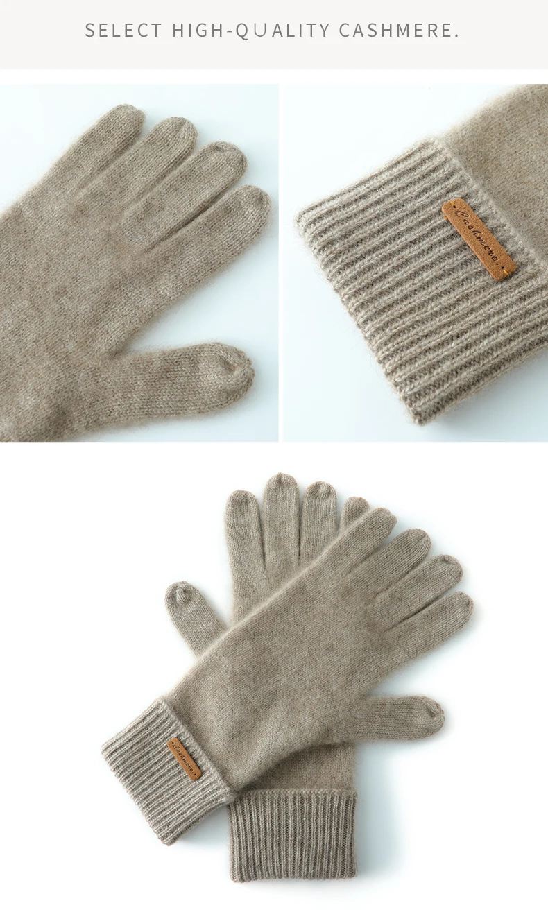 Winter High-Quality 100% Real Cashmere Touch Screen Gloves Women Soft Warm Stretch Knit Mittens Full Finger Guantes Female