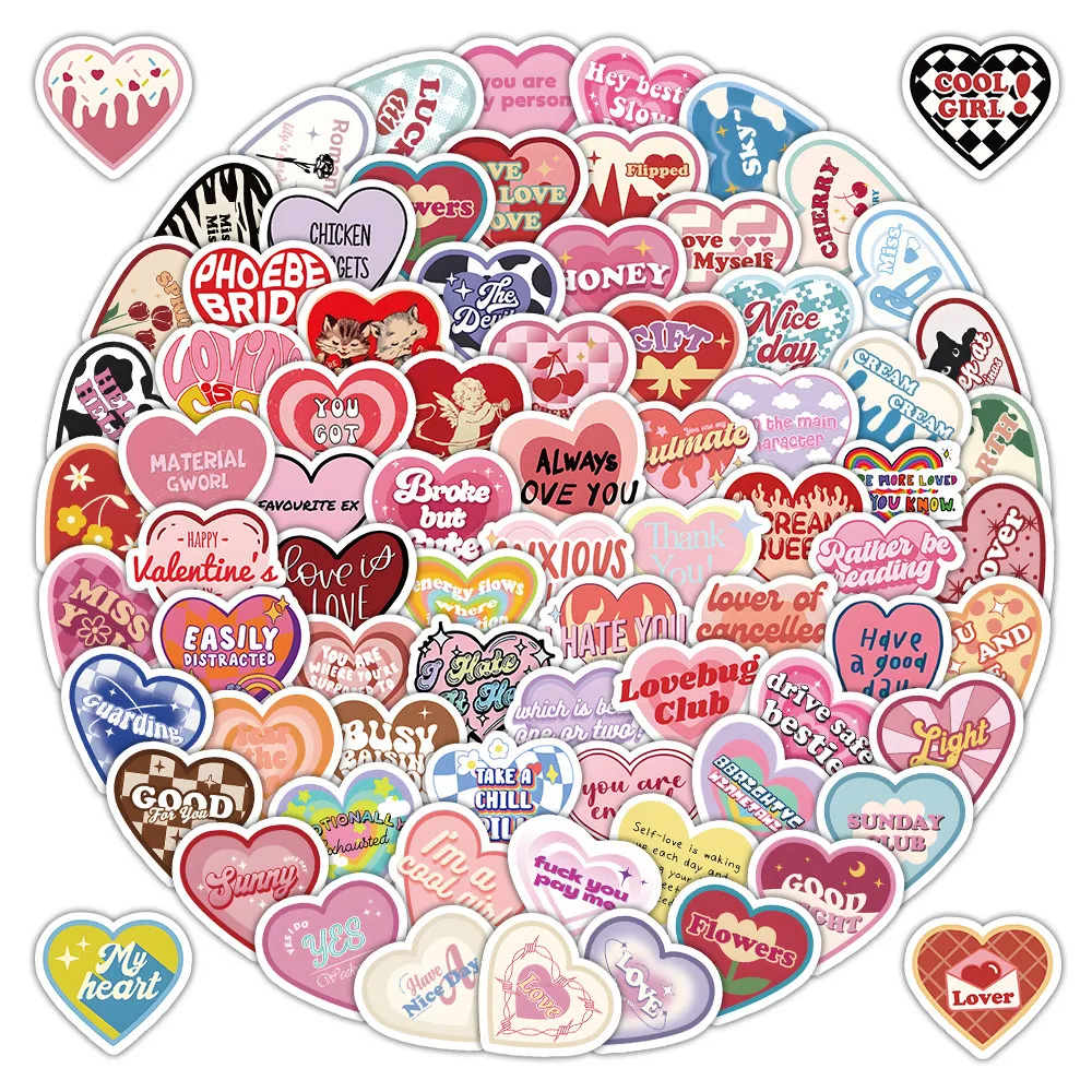 102Pcs Love Heart Pattern Stickers For Scrapbook Journal Phone Case Decor Peel Joy Sticker Store