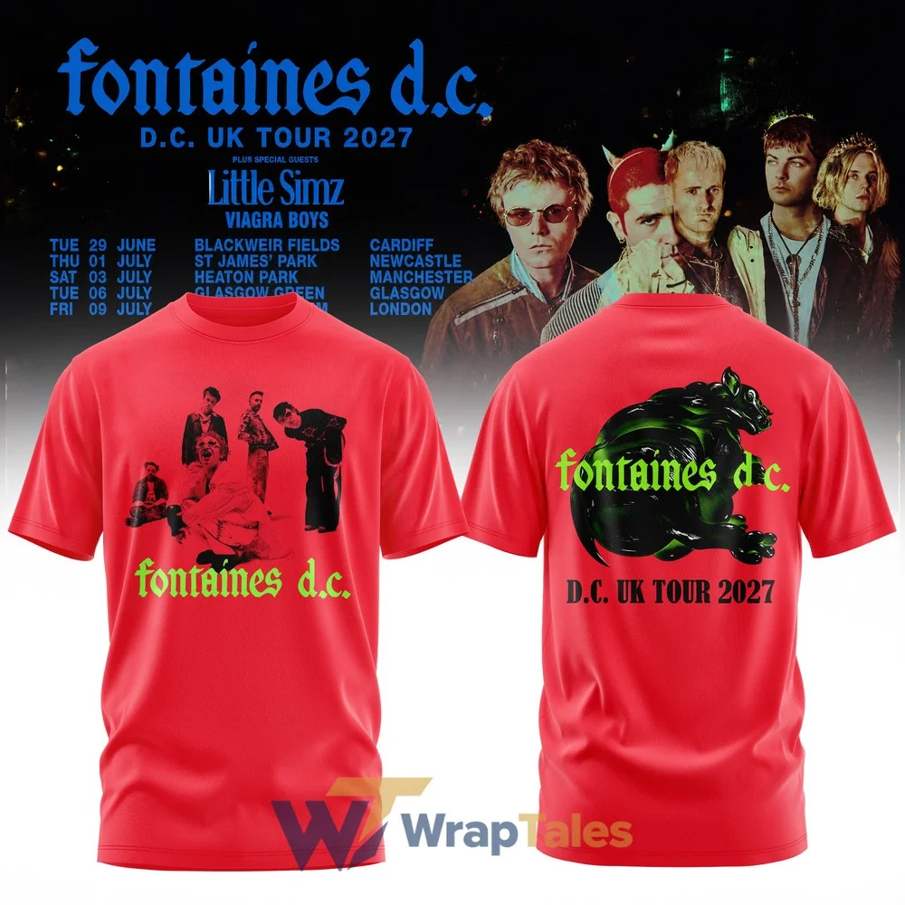 2026 Fontaines D.C. UK Tour 2027 Double Sided T Shirt, Band Portrait & Black Cat Graphic Unisex Casual Cotton Short Sleeve